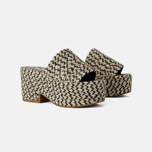 Zara Woven Black/Natural Platform Slides